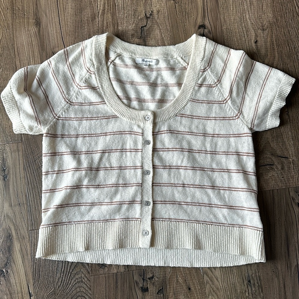 Madewell Linden Scoop Neck Cropped Sweater Tee in Stripe (size Medium)